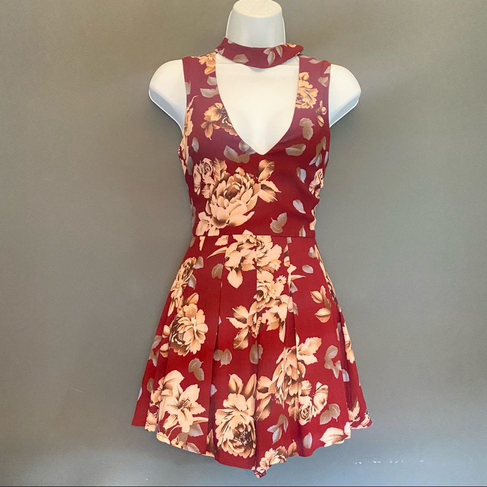 Rumor Boutique Red Burgundy Floral Romper